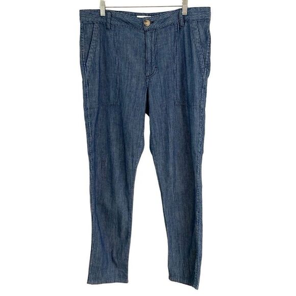 Taylor Stitch Striped Bleached Indigo Herringbone Straight Leg Pants Womens 10 - Picture 1 of 7